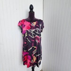 NAFNAF STRETCH Women's Pink SATIN Mini DRESS Zip Back Cap Sleeve Sz L